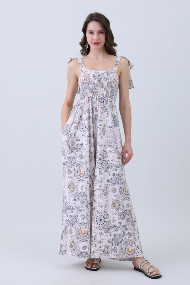 Women’s Floral Print Jumpsuit – Elasticized Bust & Dreamy Wide-Leg Cut - NeoKira Unlimited