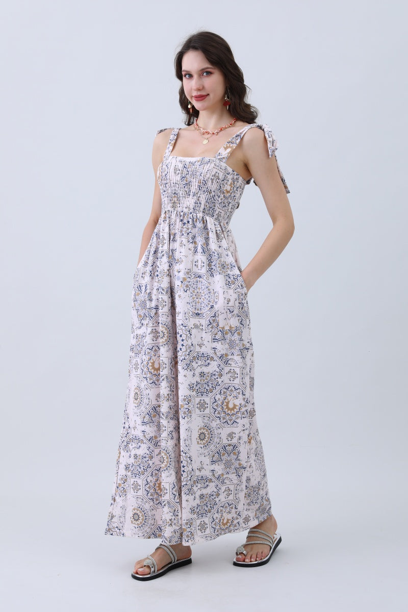 Women’s Floral Print Jumpsuit – Elasticized Bust & Dreamy Wide-Leg Cut - NeoKira Unlimited