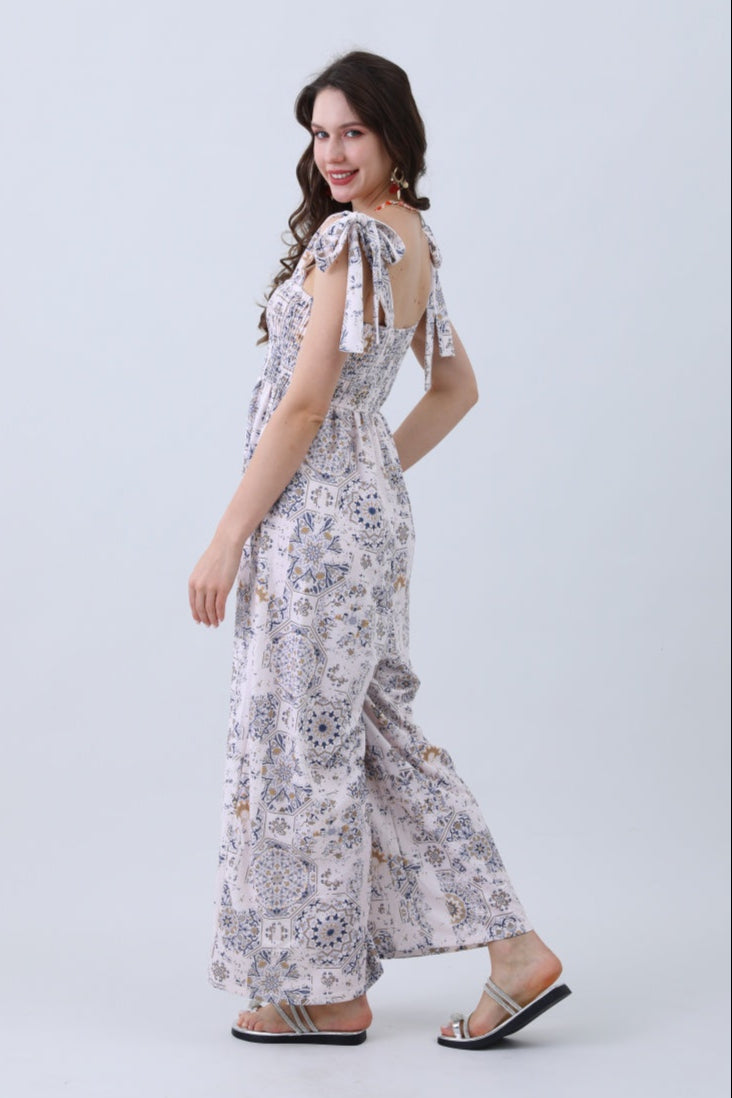 Women’s Floral Print Jumpsuit – Elasticized Bust & Dreamy Wide-Leg Cut - NeoKira Unlimited