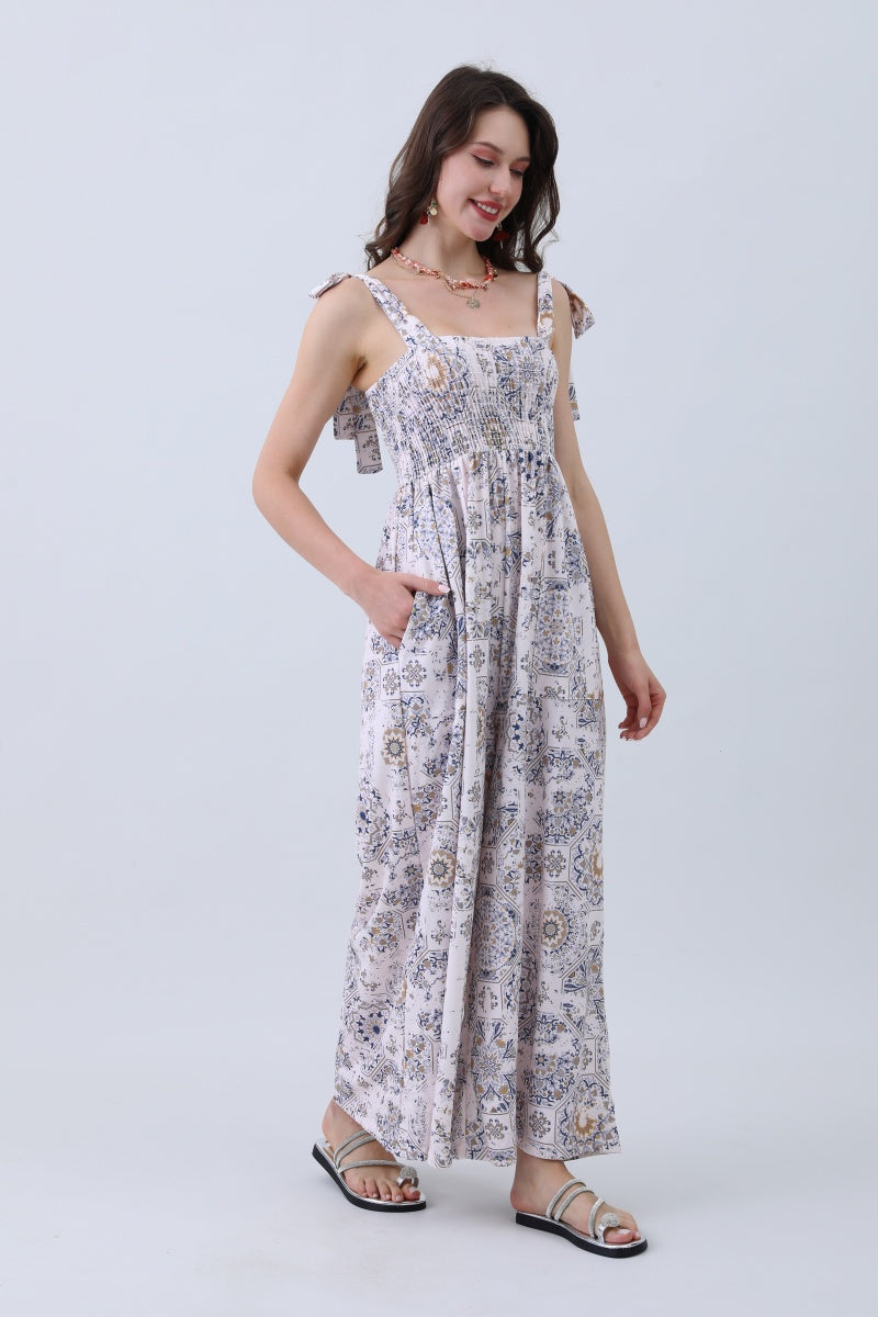 Women’s Floral Print Jumpsuit – Elasticized Bust & Dreamy Wide-Leg Cut - NeoKira Unlimited