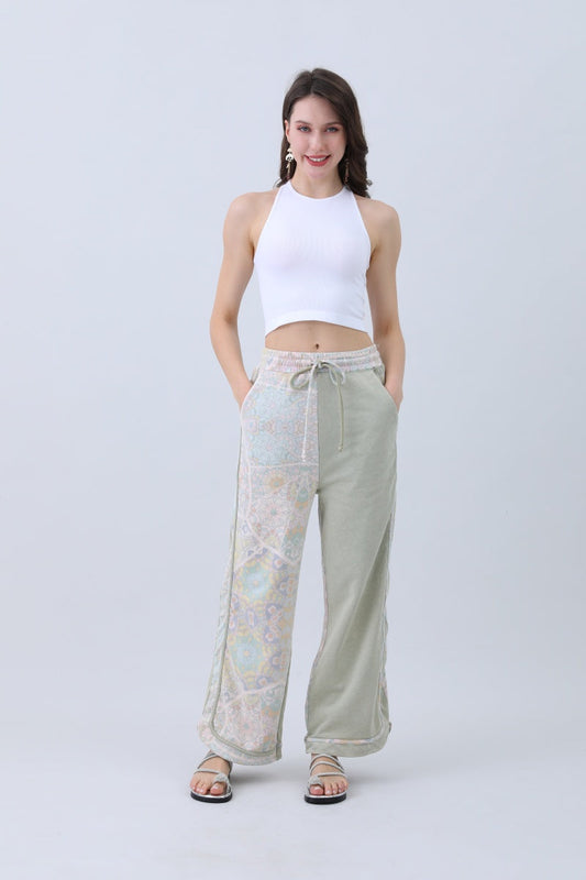 Boho Contrast Pants – Mismatched Legs & Tie-Waist for Lounging - NeoKira Unlimited
