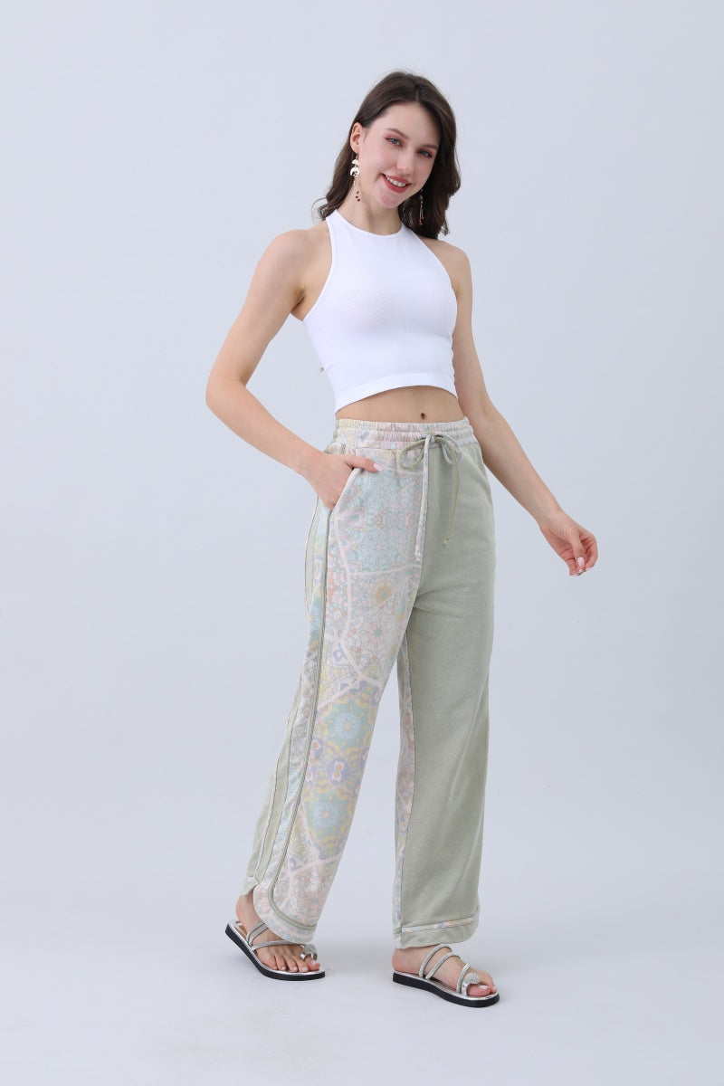 Boho Contrast Pants – Mismatched Legs & Tie-Waist for Lounging - NeoKira Unlimited
