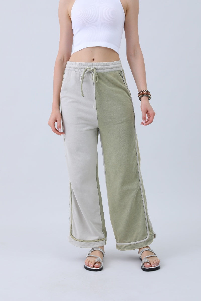 Breathable Wide-Leg Pants – Olive Two-Tone Straight Fit - NeoKira Unlimited