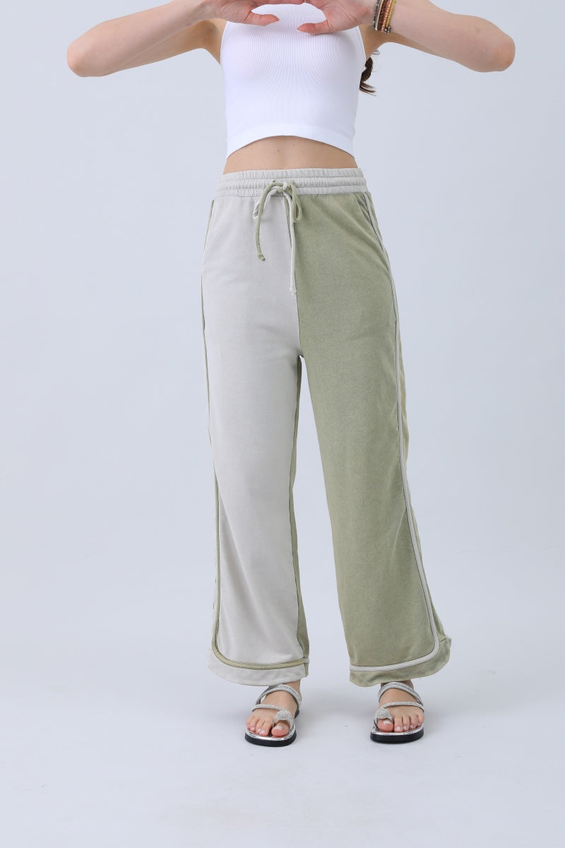Breathable Wide-Leg Pants – Olive Two-Tone Straight Fit - NeoKira Unlimited