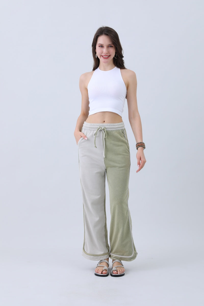 Breathable Wide-Leg Pants – Olive Two-Tone Straight Fit - NeoKira Unlimited