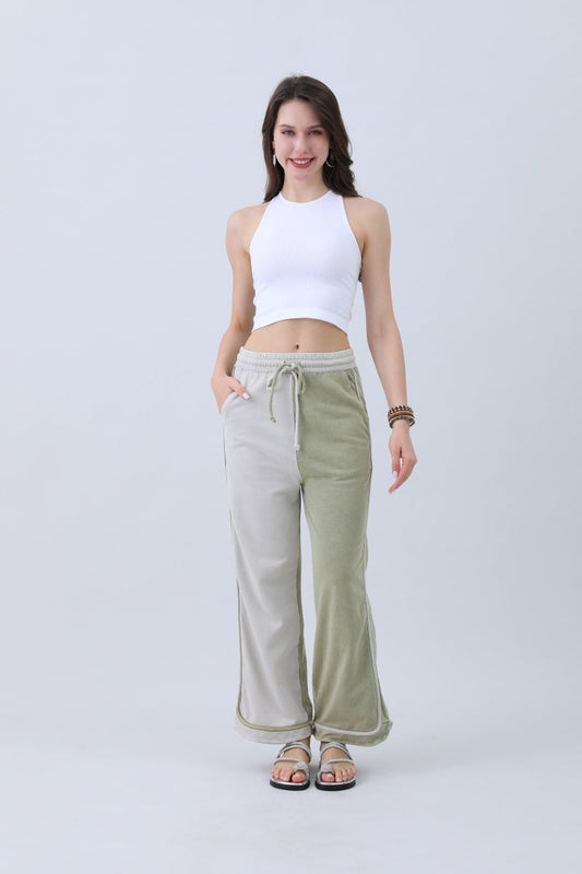 Breathable Wide-Leg Pants – Olive Two-Tone Straight Fit - NeoKira Unlimited