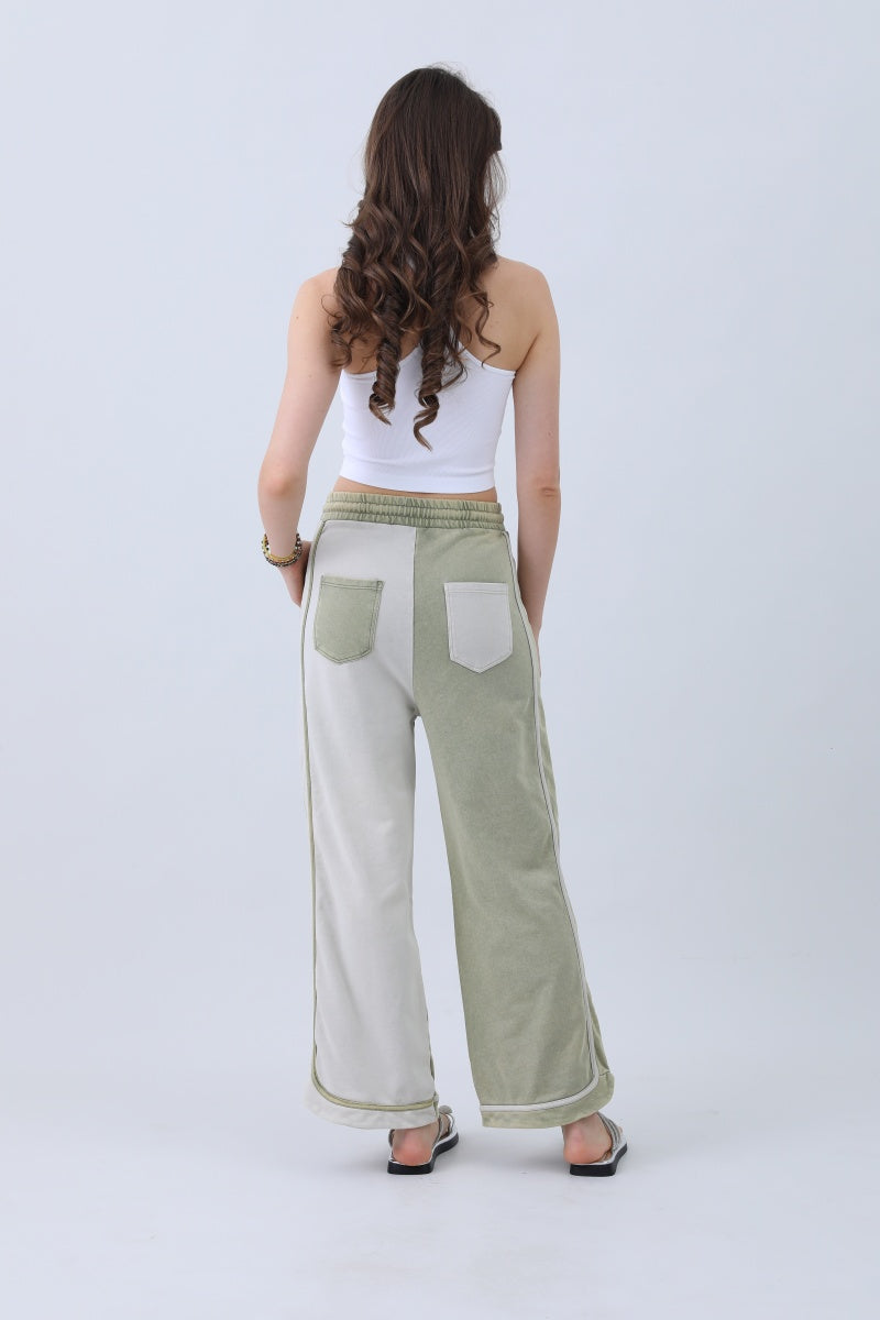 Breathable Wide-Leg Pants – Olive Two-Tone Straight Fit - NeoKira Unlimited
