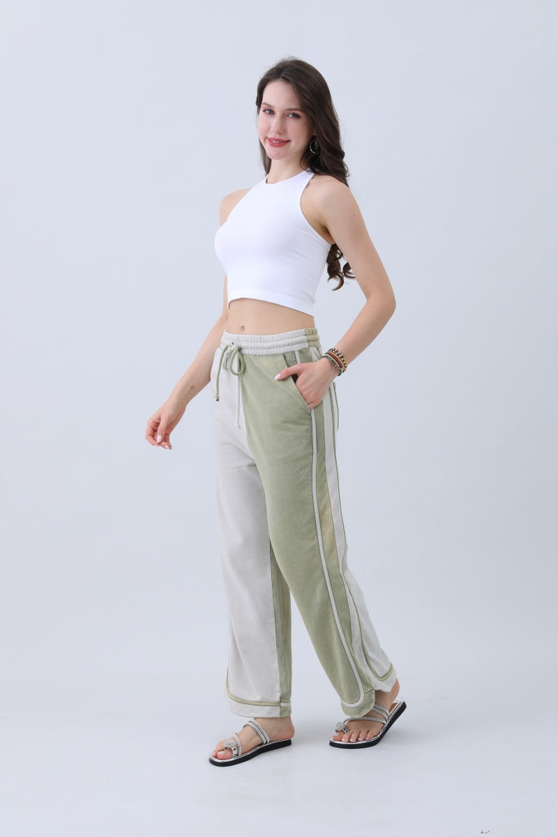 Breathable Wide-Leg Pants – Olive Two-Tone Straight Fit - NeoKira Unlimited