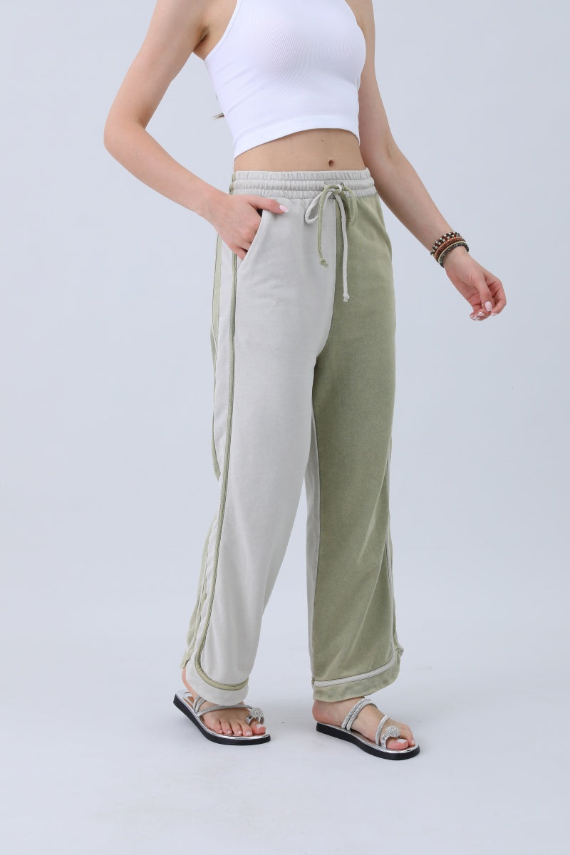 Breathable Wide-Leg Pants – Olive Two-Tone Straight Fit - NeoKira Unlimited