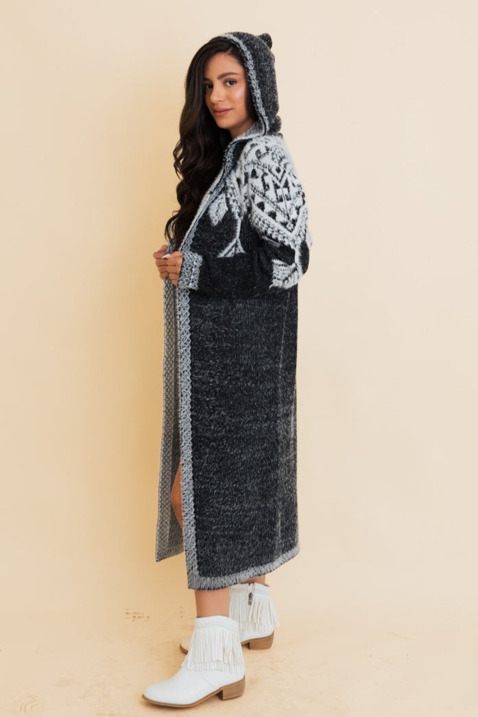 Hooded Fair Isle Knit Cardigan - NeoKira Unlimited