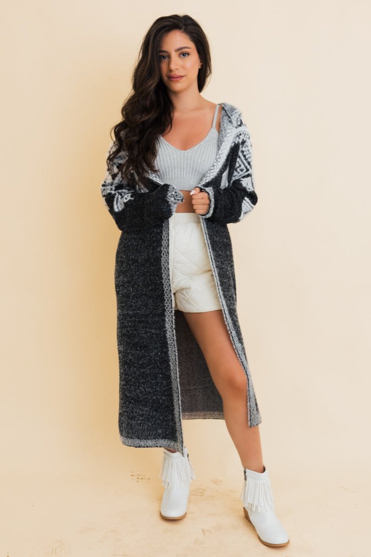 Hooded Fair Isle Knit Cardigan - NeoKira Unlimited