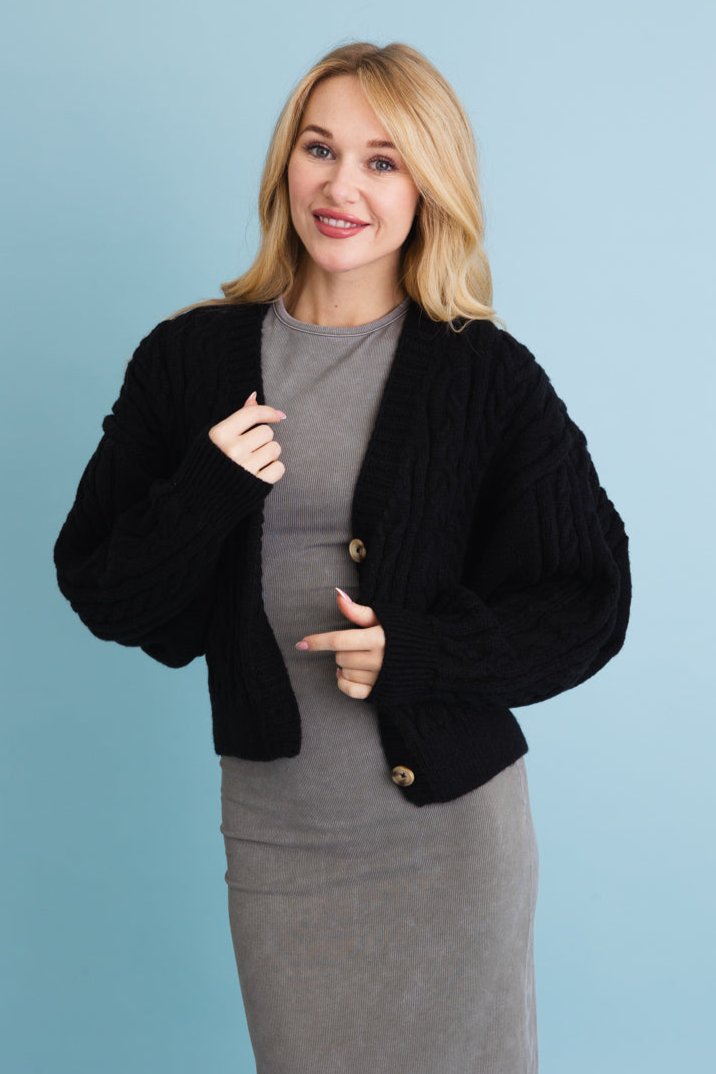 Chunky Cable Knit Button-Up Cropped Cardigan 🧥 - NeoKira Unlimited