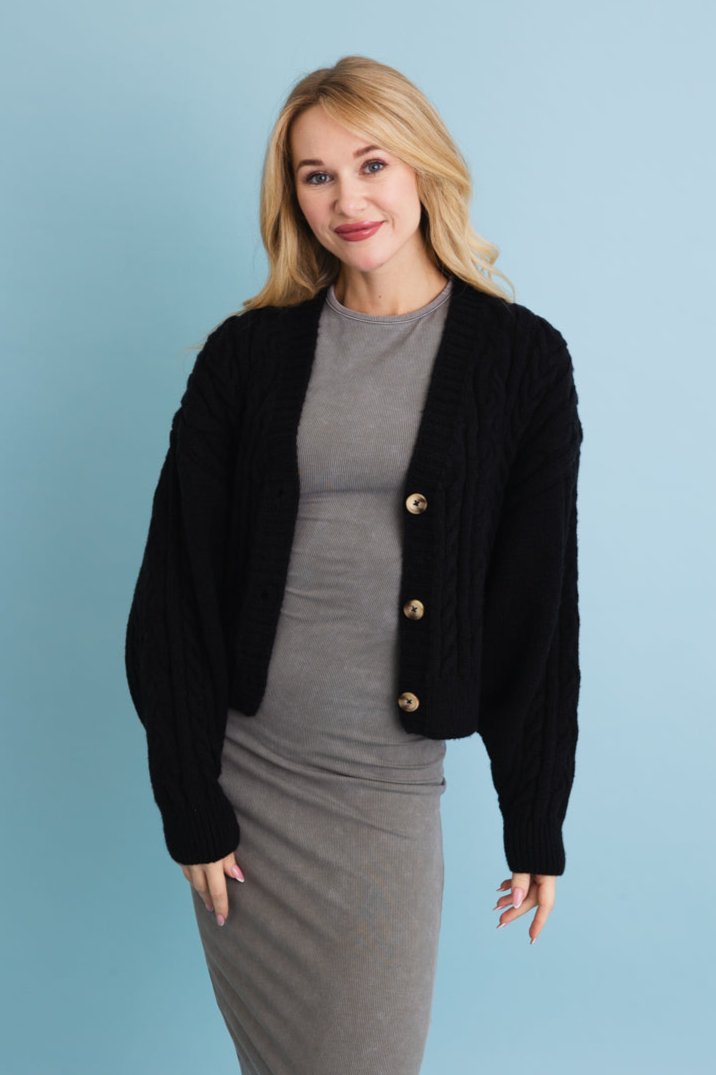 Chunky Cable Knit Button-Up Cropped Cardigan 🧥 - NeoKira Unlimited