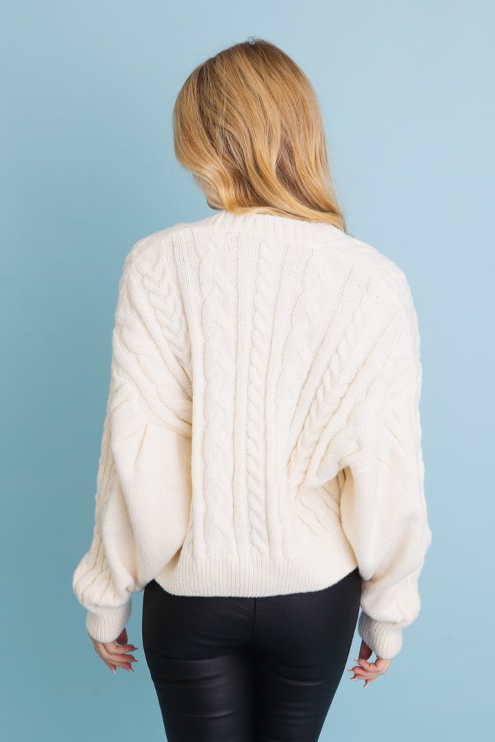 Chunky Cable Knit Button-Up Cropped Cardigan 🧥 - NeoKira Unlimited