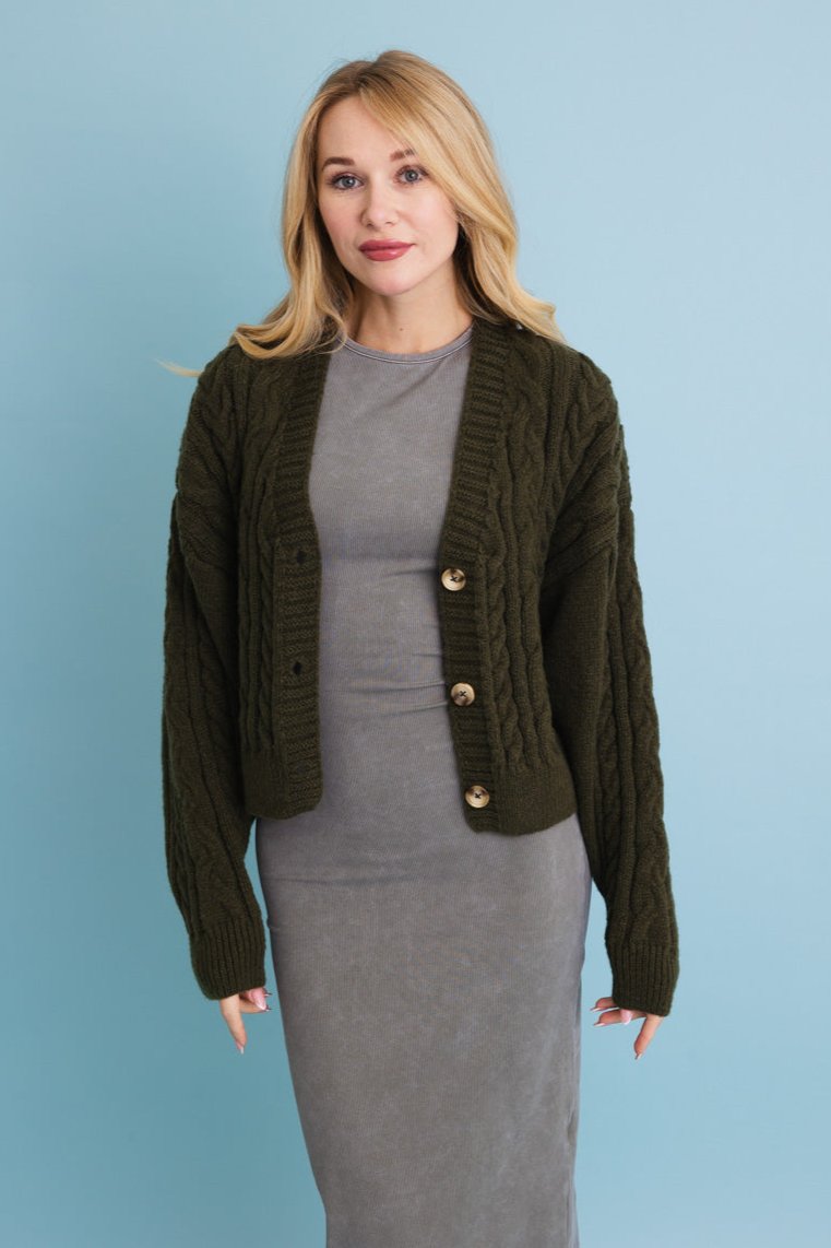 Chunky Cable Knit Button-Up Cropped Cardigan 🧥 - NeoKira Unlimited