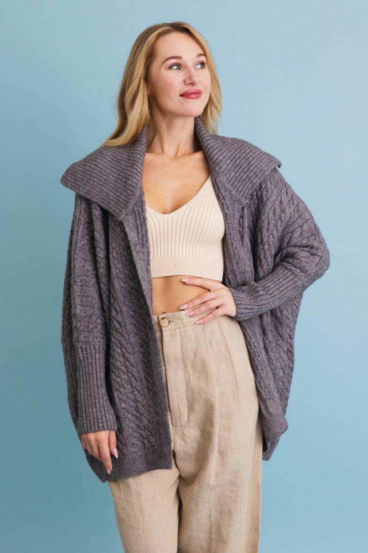 Chunky Cable Knit Oversized Poncho Cardigan - NeoKira Unlimited