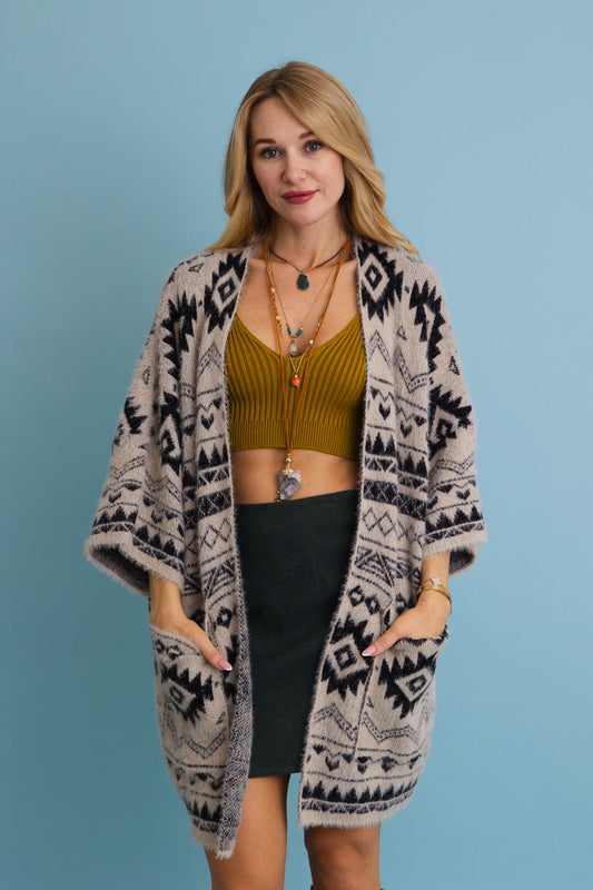 Aztec Soft Knit cardigan with Tribal Print - Western Vibe 🌵 - NeoKira Unlimited