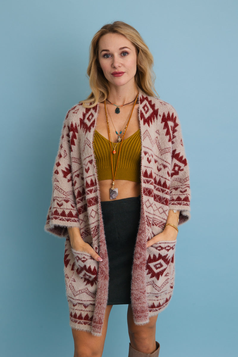 Aztec Soft Knit Cardigan with Tribal Print - Western Vibe - NeoKira Unlimited
