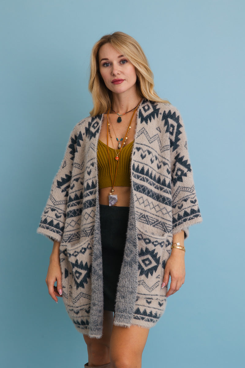 Aztec Soft Knit Cardigan with Tribal Print - Western Vibe - NeoKira Unlimited