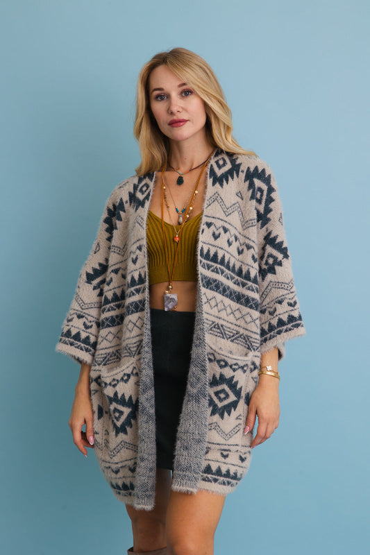 Aztec Soft Knit cardigan with Tribal Print - Western Vibe 🌵 - NeoKira Unlimited