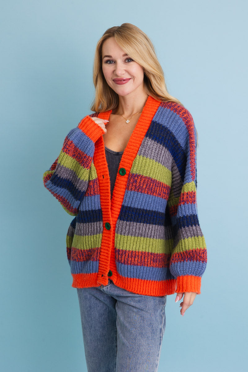 Vibrant Retro Color Burst Oversized Cardigan - NeoKira Unlimited