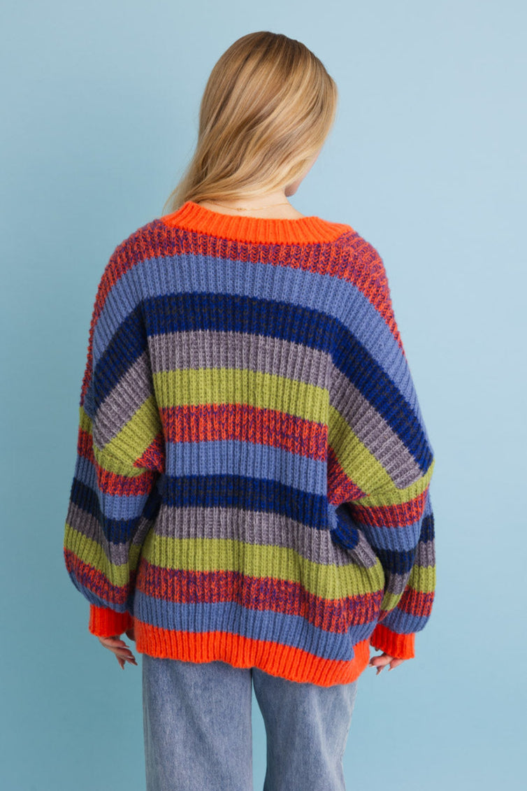 Vibrant Retro Color Burst Oversized Cardigan - NeoKira Unlimited