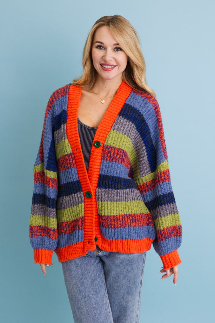 Vibrant Retro Color Burst Oversized Cardigan 🌈 - NeoKira Unlimited