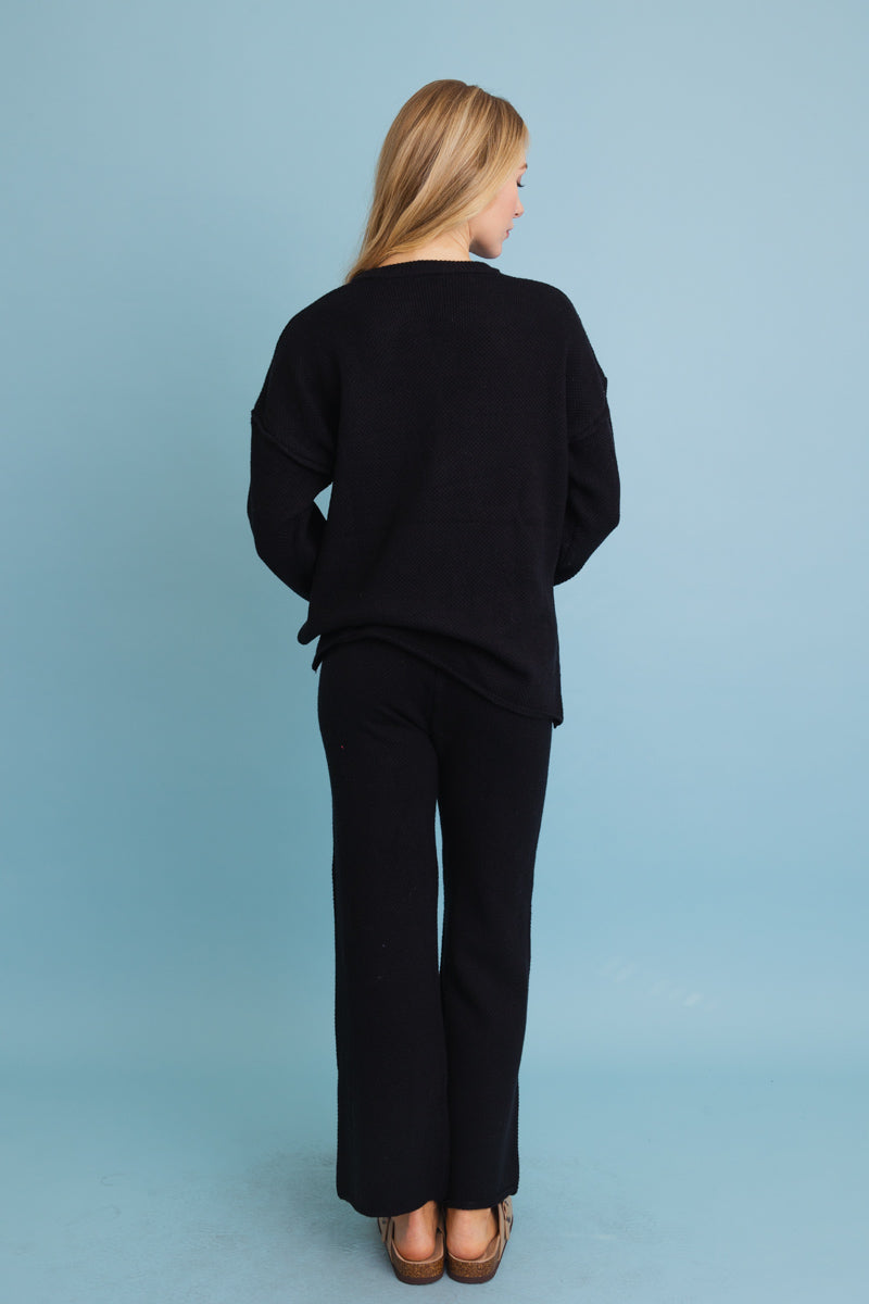 Relaxed Henley Waffle Knit Lounge Set - NeoKira Unlimited