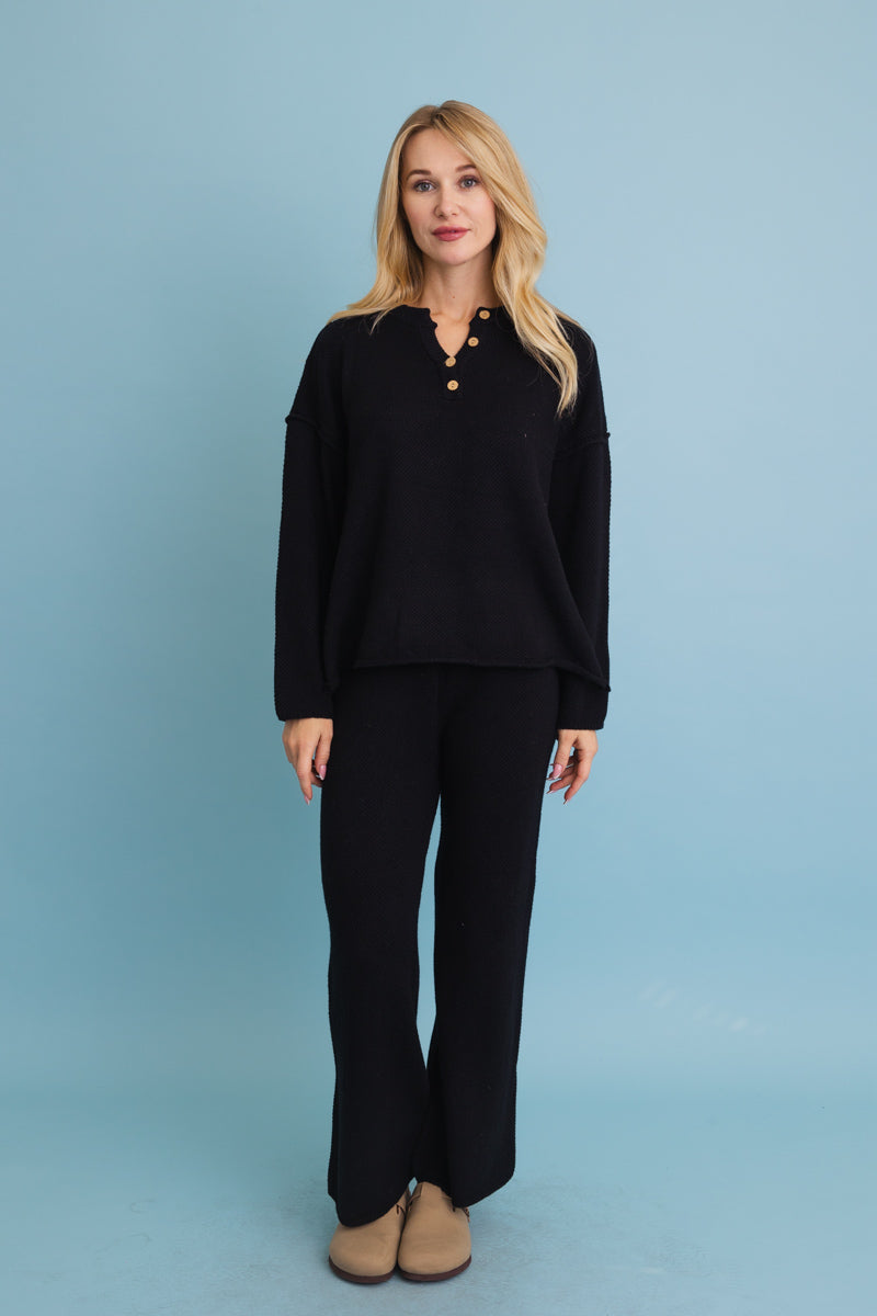 Relaxed Henley Waffle Knit Lounge Set - NeoKira Unlimited