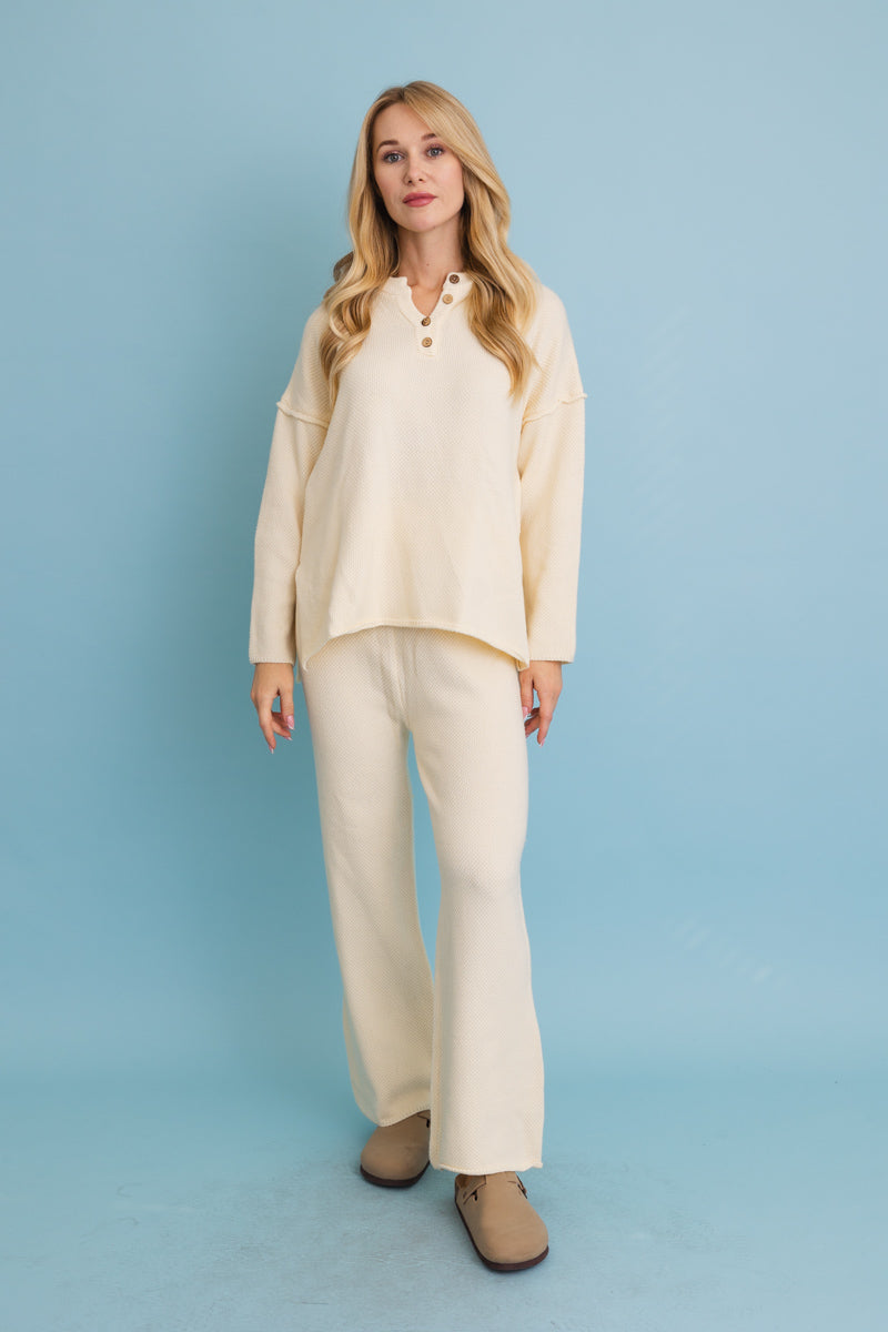Relaxed Henley Waffle Knit Lounge Set - NeoKira Unlimited