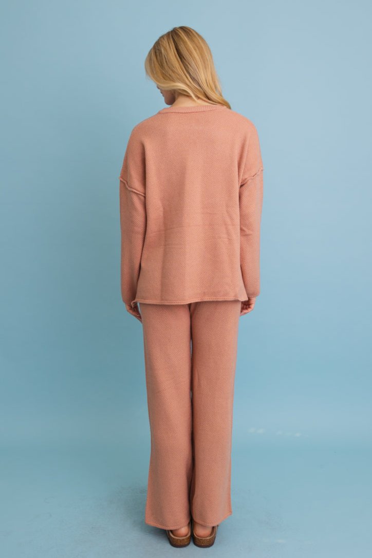 Relaxed Henley Waffle Knit Lounge Set - NeoKira Unlimited