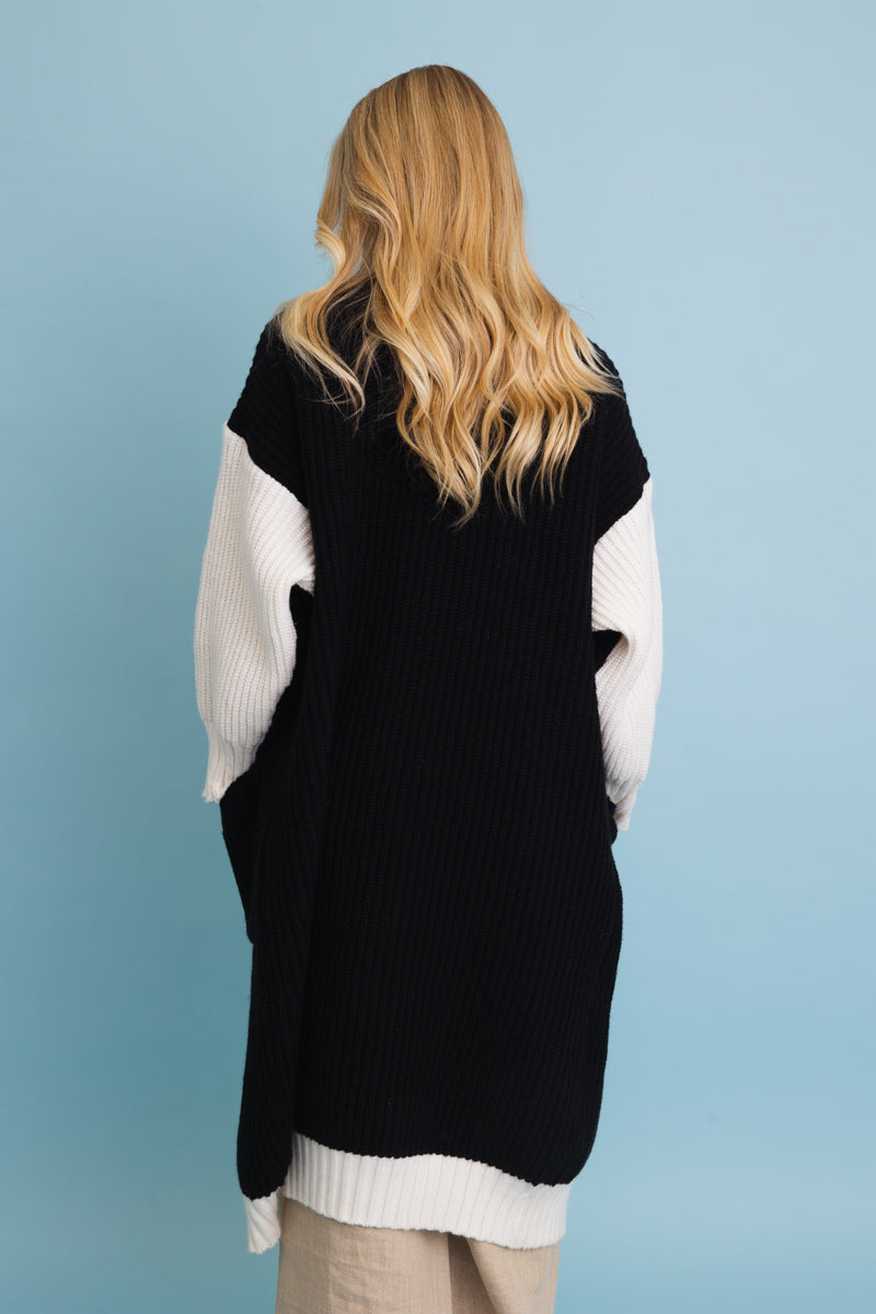 Oversized Color Block Button-Up Knit Cardigan - NeoKira Unlimited