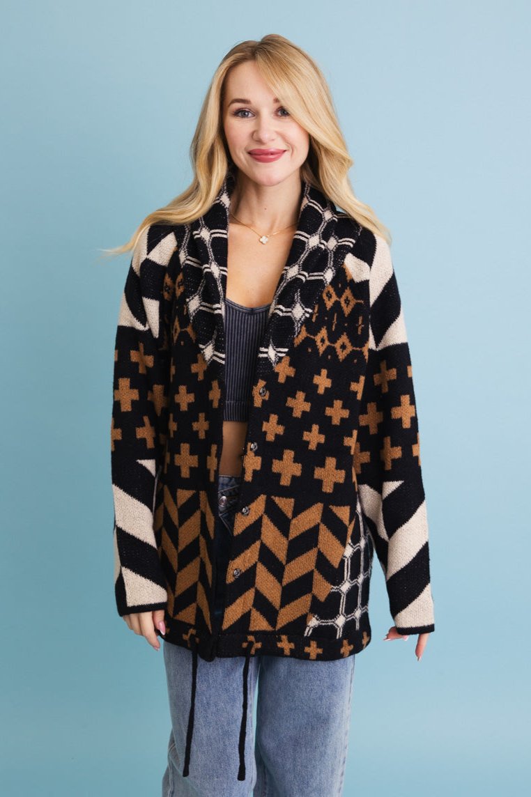 Sierra Spirit Geometric Street Style Knit Cardigan - NeoKira Unlimited