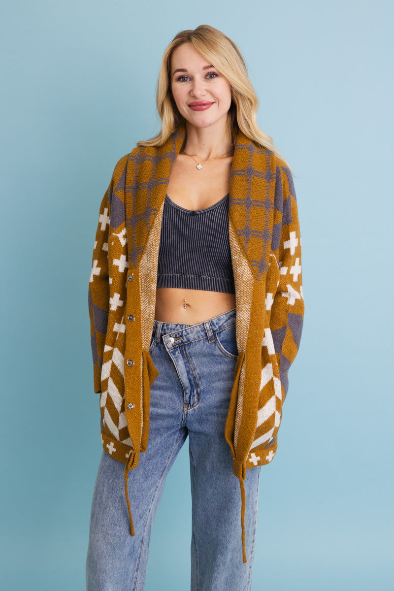 Sierra Spirit Geometric Street Style Knit Cardigan - NeoKira Unlimited