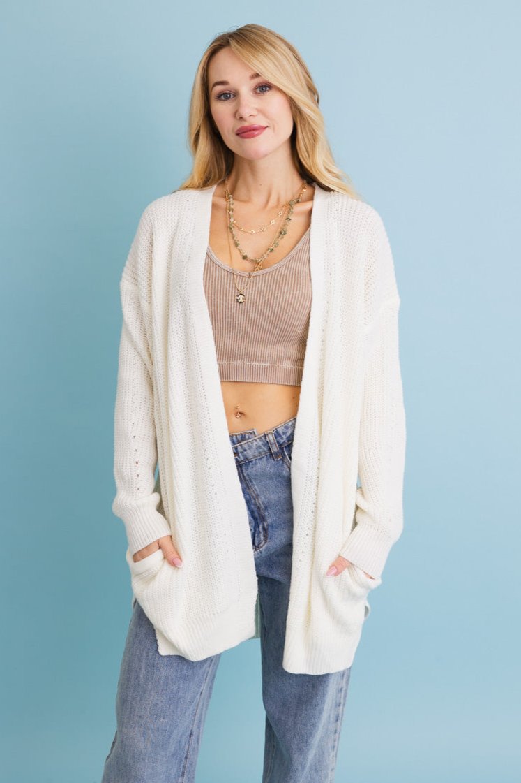 Cozy Open-Front Waffle Knit Long Cardigan - Winter Staple - NeoKira Unlimited