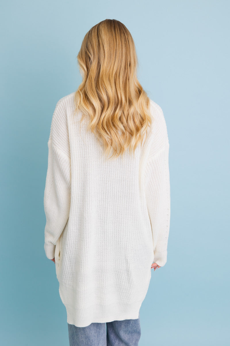 Cozy Open-Front Waffle Knit Long Cardigan - Winter Staple - NeoKira Unlimited
