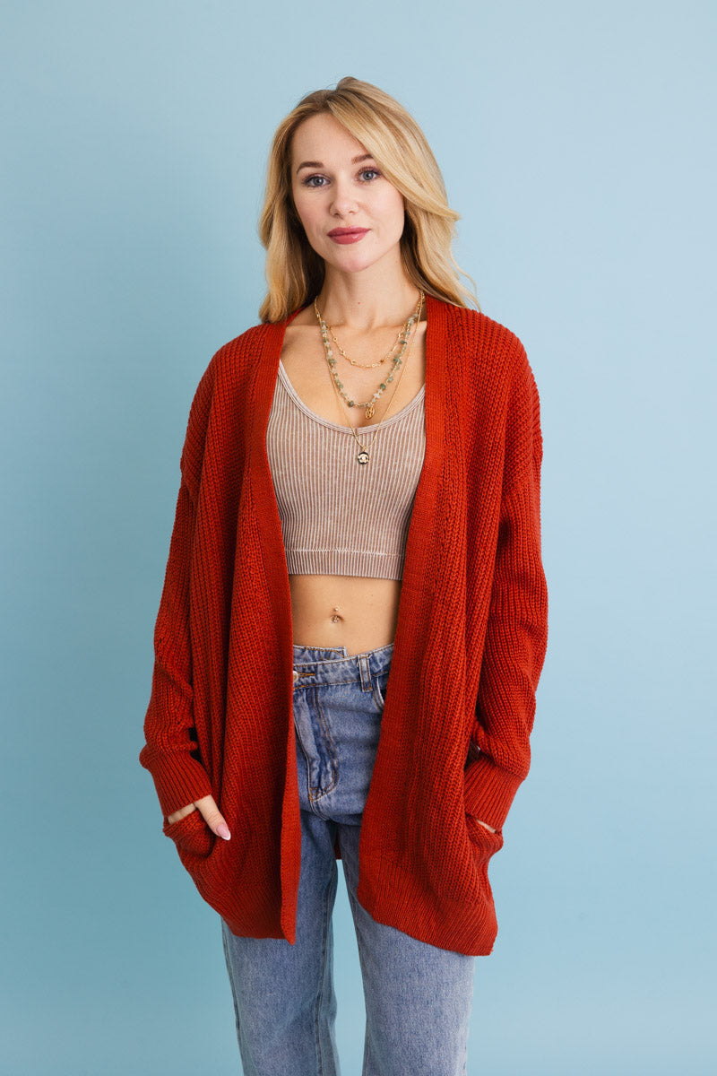Cozy Open-Front Waffle Knit Long Cardigan - Winter Staple ⛄ - NeoKira Unlimited