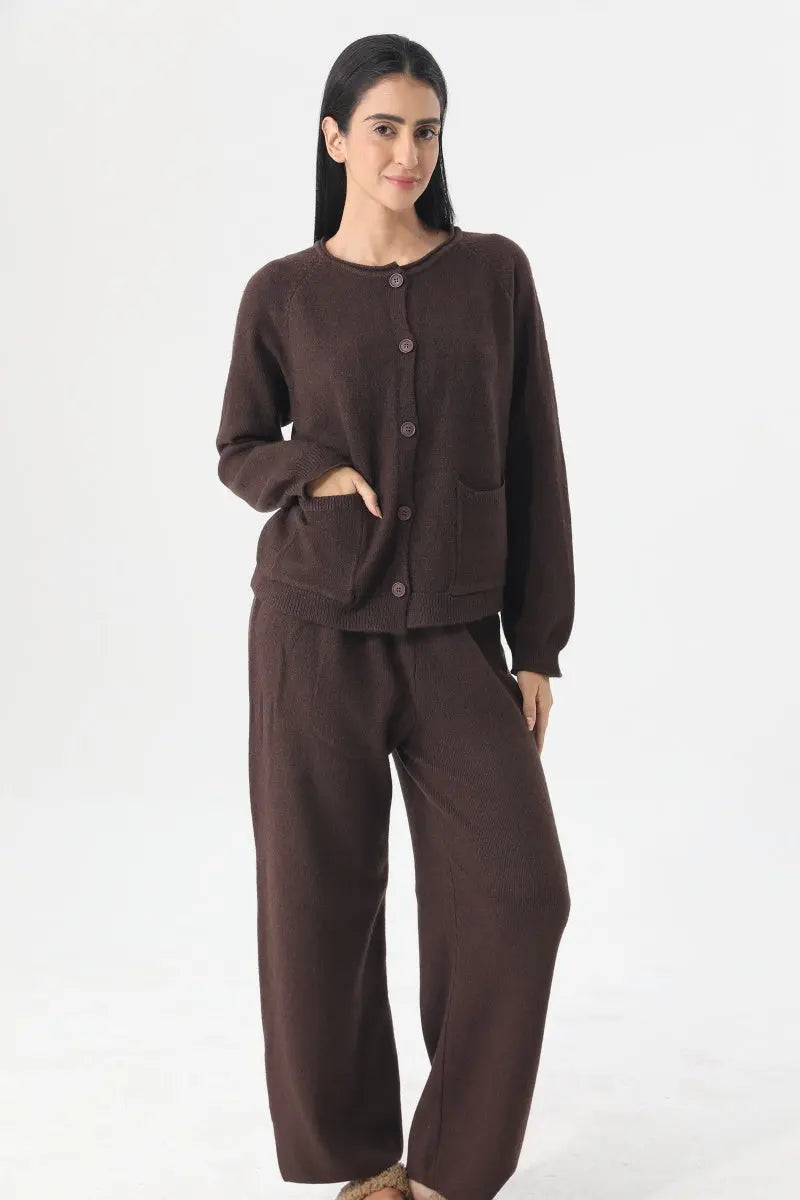 Women Knit Loungewear Set Cardigan Wide Leg Pants 🧶☁️ - NeoKira Unlimited