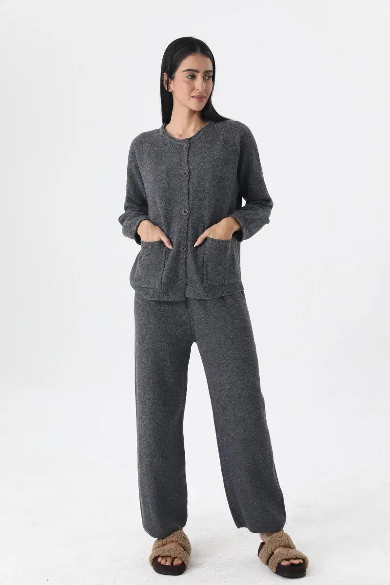 Women Knit Loungewear Set Cardigan Wide Leg Pants 🧶☁️ - NeoKira Unlimited