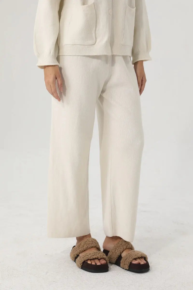 Women Knit Loungewear Set Cardigan Wide Leg Pants 🧶☁️ - NeoKira Unlimited