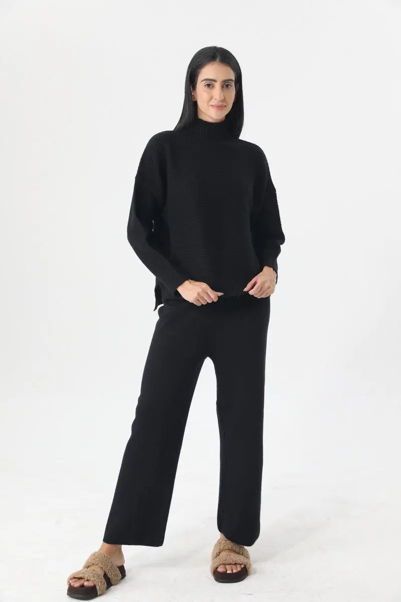 Women Turtleneck Knit Loungewear Set Sweater Wide Leg Pants 🧶☁️ - NeoKira Unlimited