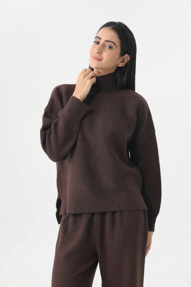 Women Turtleneck Knit Loungewear Set Sweater Wide Leg Pants 🧶☁️ - NeoKira Unlimited