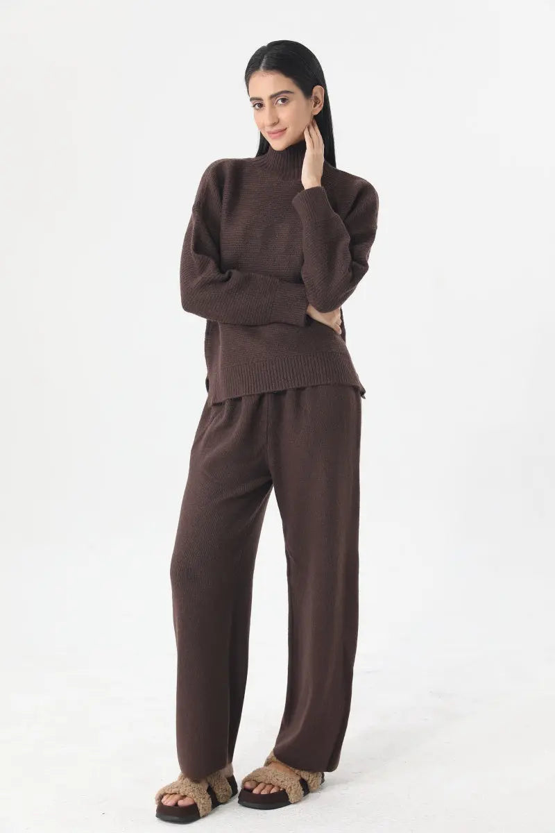 Women Turtleneck Knit Loungewear Set Sweater Wide Leg Pants 🧶☁️ - NeoKira Unlimited