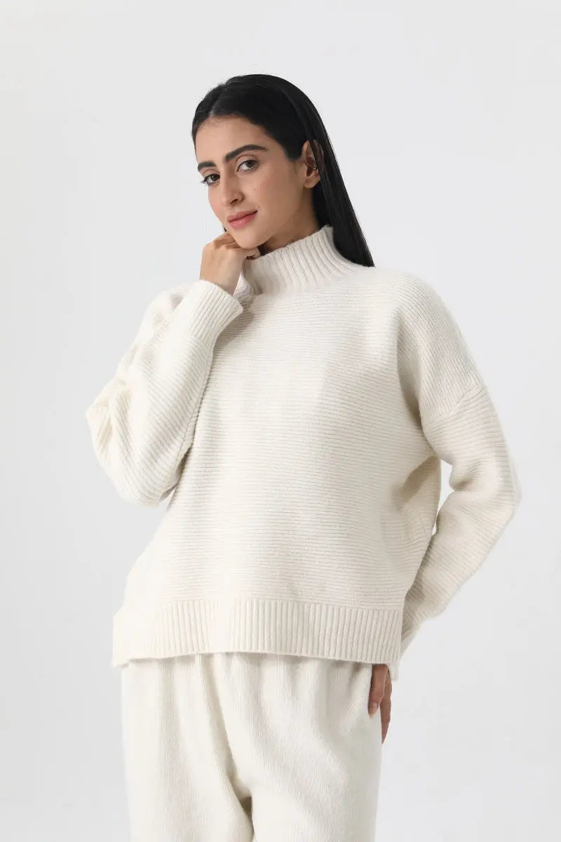 Women Turtleneck Knit Loungewear Set Sweater Wide Leg Pants 🧶☁️ - NeoKira Unlimited