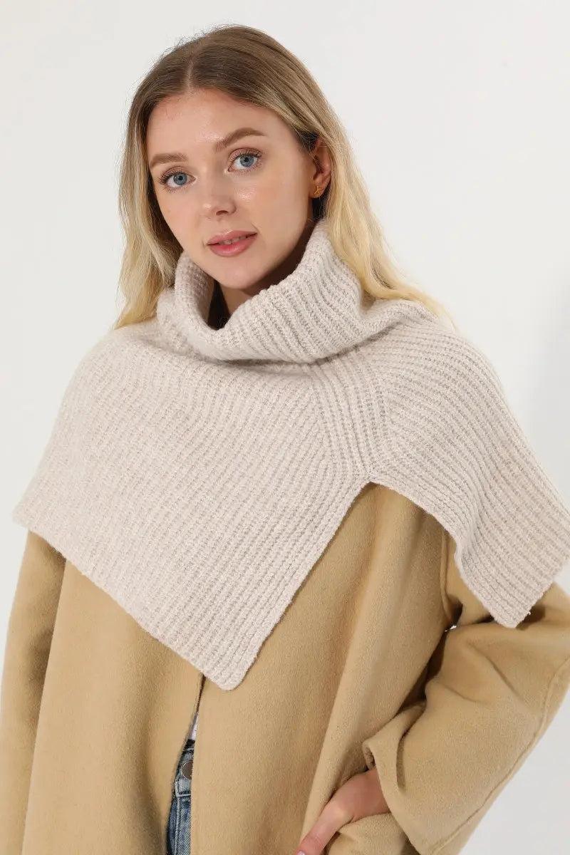 Ribbed Knit Multi‑Use Turtleneck Neck Warmer Shoulder Wrap - NeoKira Unlimited