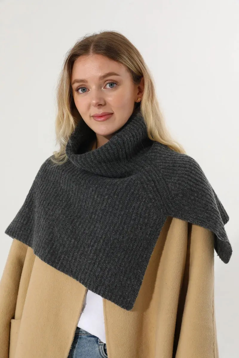 Ribbed Knit Multi‑Use Turtleneck Neck Warmer Shoulder Wrap - NeoKira Unlimited
