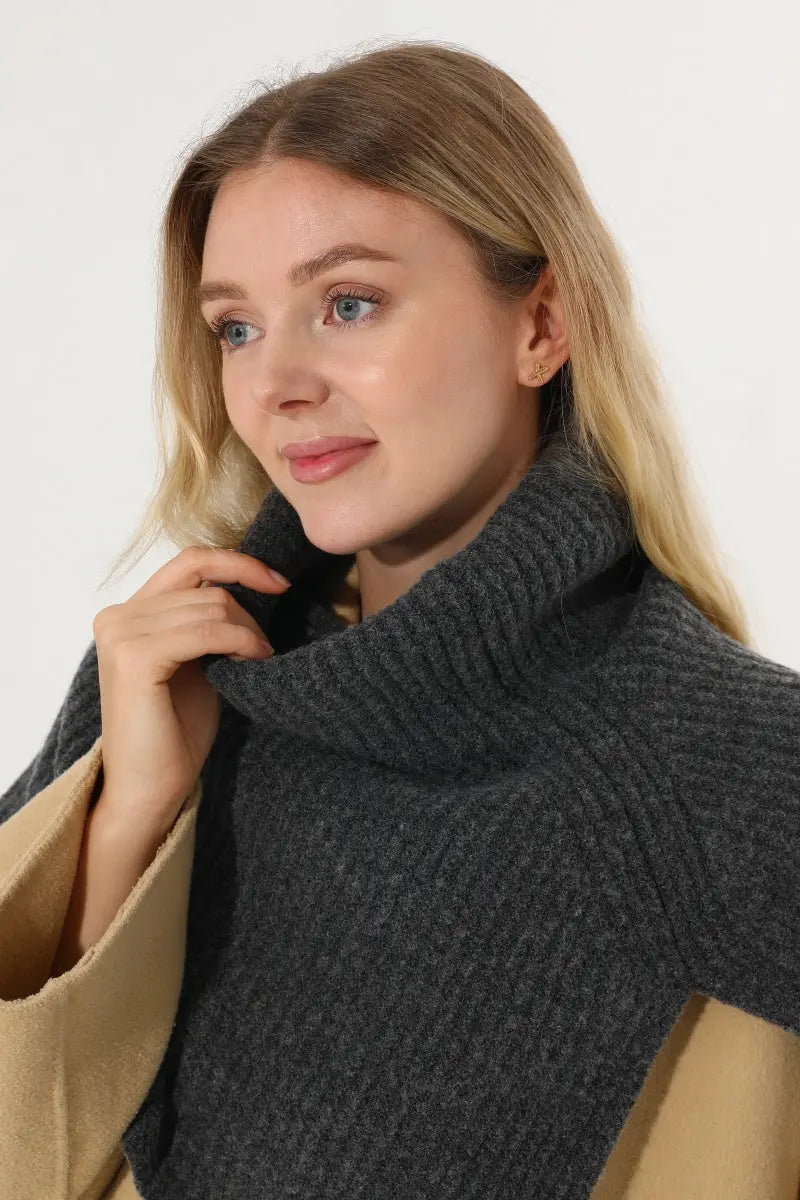 Ribbed Knit Multi‑Use Turtleneck Neck Warmer Shoulder Wrap - NeoKira Unlimited