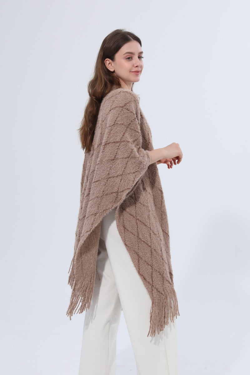 Knitted Tassel Open Front Poncho Shawl Wrap - NeoKira Unlimited
