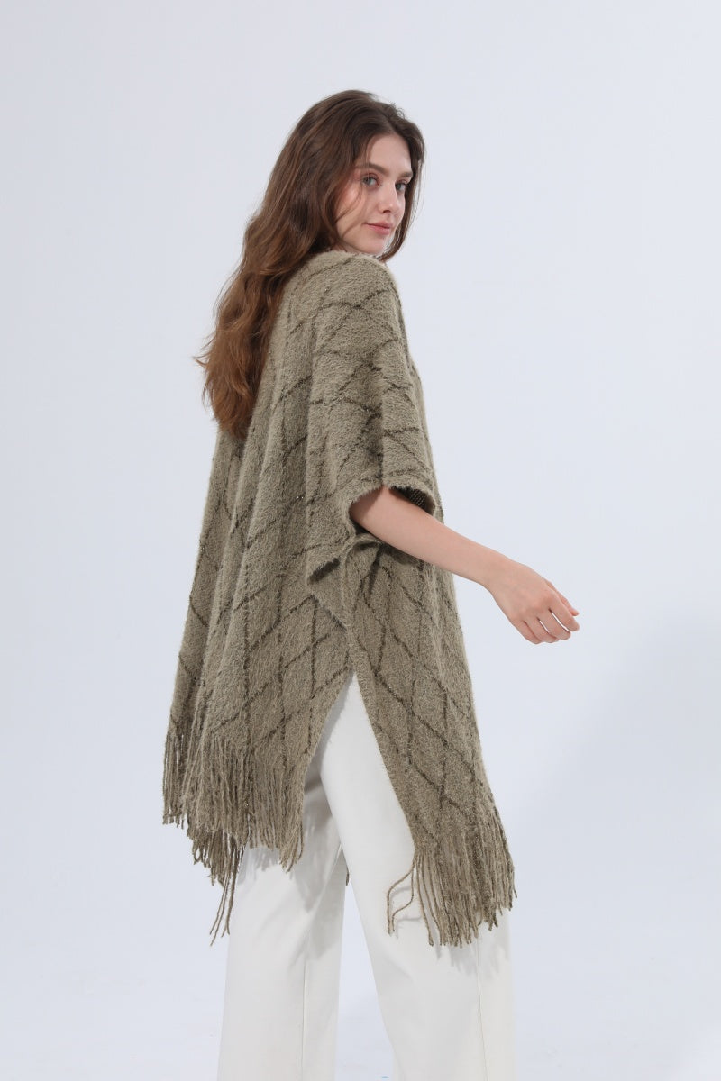 Knitted Tassel Open Front Poncho Shawl Wrap - NeoKira Unlimited