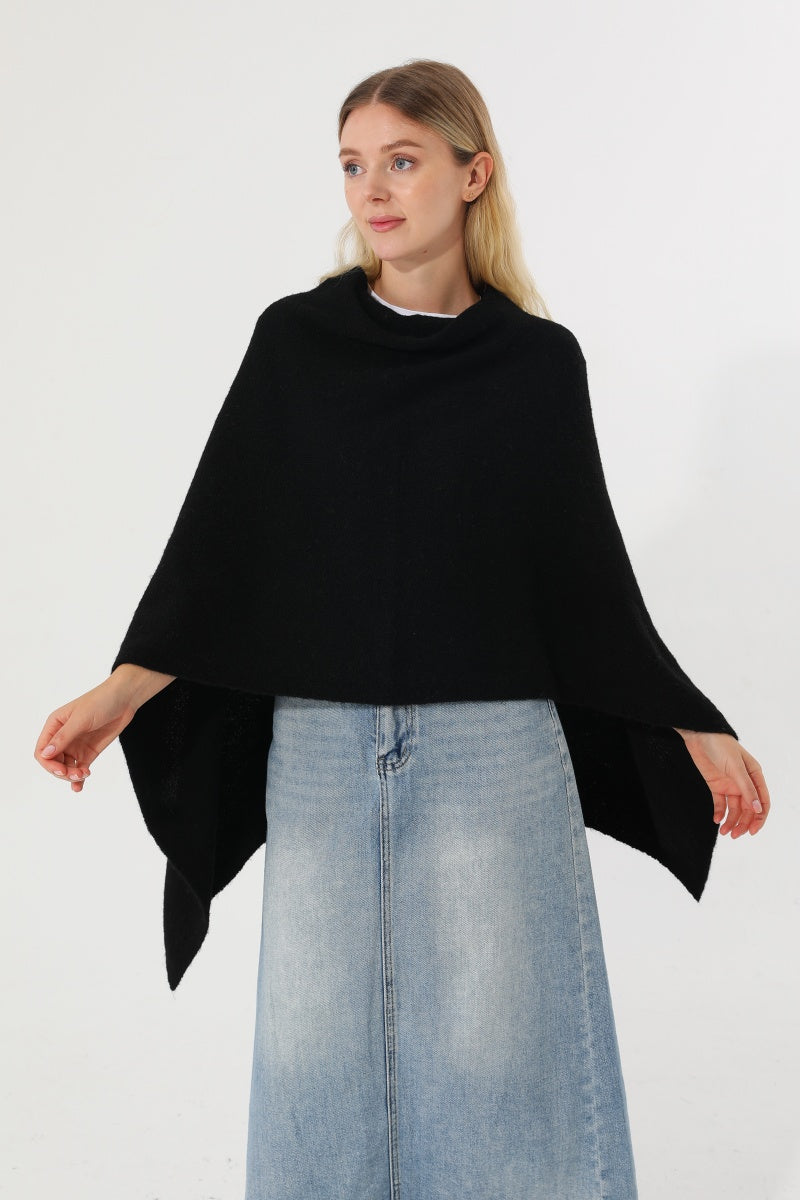 Women Cowl Neck Asymmetrical Knit Poncho Wrap Shawl Cape - NeoKira Unlimited